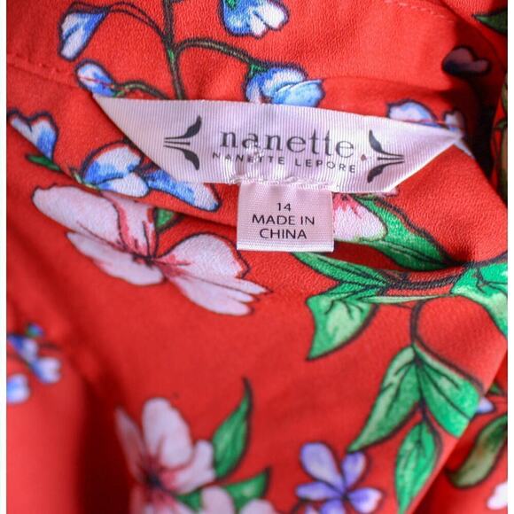 Nanette Lepore Shirt Dress Sleeveless Collared Floral Midi Swing Size 14 - Picture 5 of 5